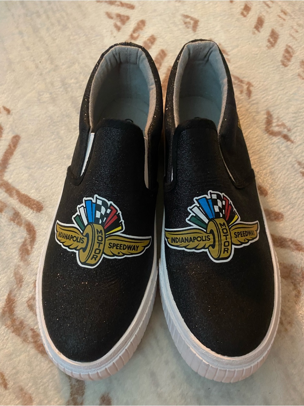 Indianapolis Motor Speedway FOCO Black Glitter Slip-On Canvas Women's Size 7